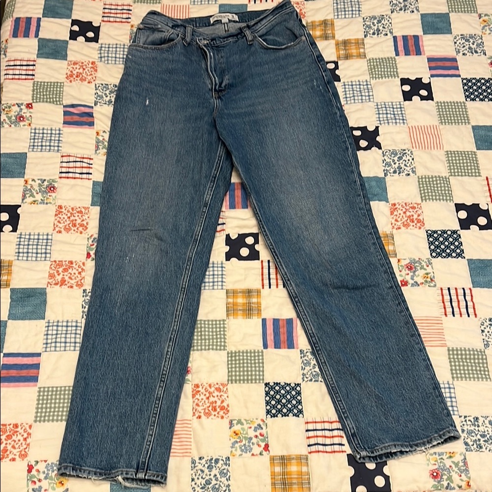 Abercrombie & Fitch Blue Straight Leg Jeans Cross Over Button